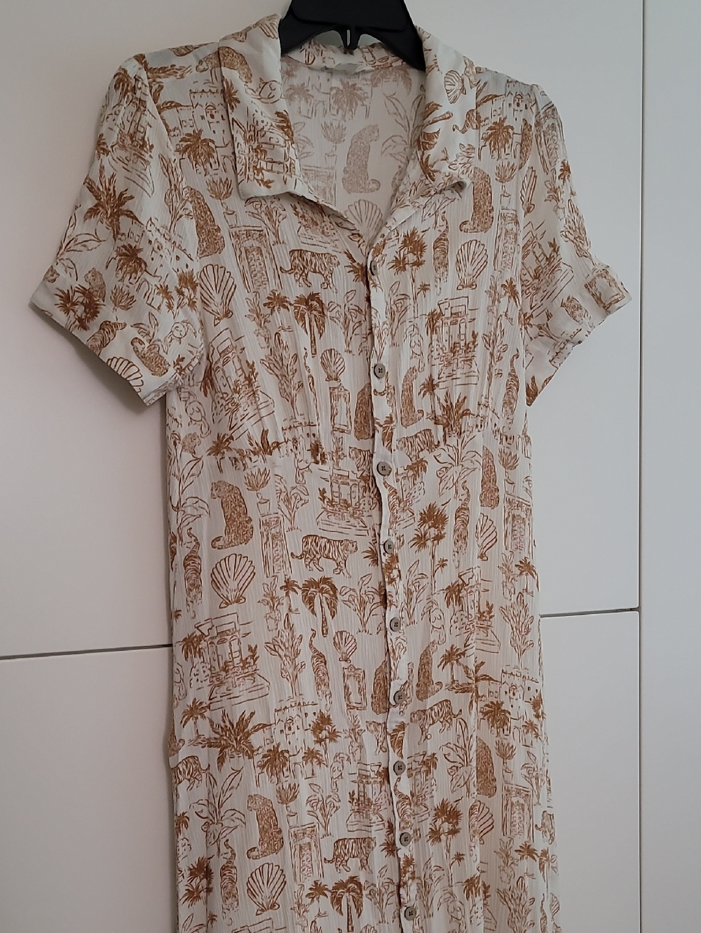 O'Neill Cream & Tan Printed Button-Front Maxi Dress